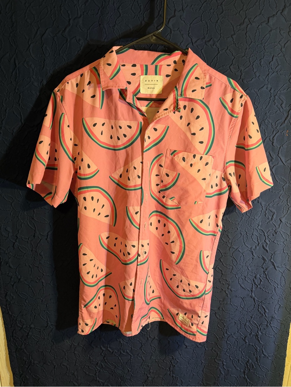 Duvin Watermelon Print Short-Sleeve Button-Down Shirt - Pink